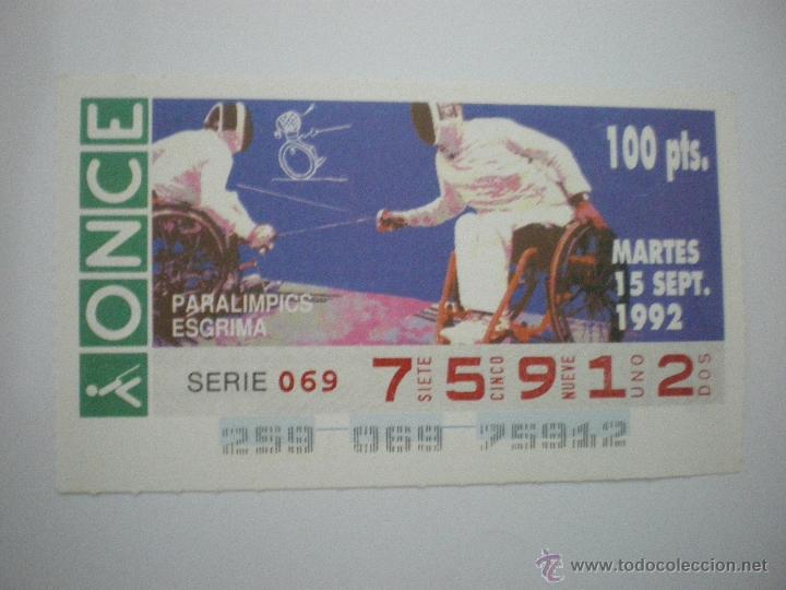 Cupones ONCE: Paral&iacute;mpics Barcelona 9 - Esgrima - Cup&oacute;n ONCE - 15/09/1992