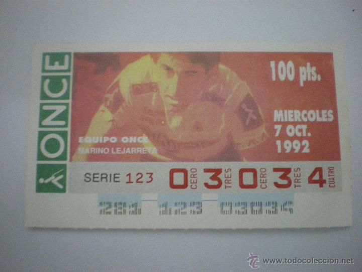 Cupones ONCE: Equipo ONCE - Marino Lejarreta - Ciclismo - Cup&oacute;n ONCE - 07/10/1992