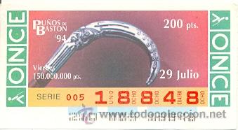 Coupon ONCE: 8-940729. Cup&oacute;n Once de 29-7-94. Pu&ntilde;os de Bast&oacute;n
