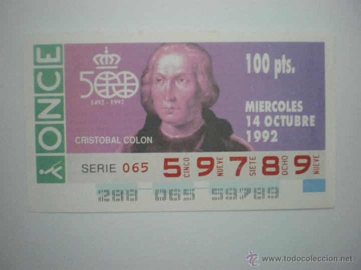 Cupones ONCE: 500 a&ntilde;os - 1492/1992 - Crist&oacute;bal Col&oacute;n - Cup&oacute;n ONCE - 14/12/1992