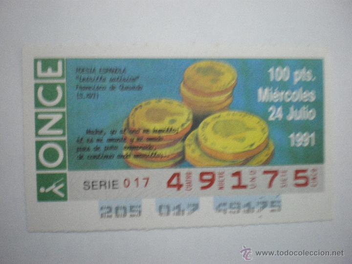 Cupones ONCE: Poes&iacute;a Espa&ntilde;ola - Letrilla sat&iacute;rica - Francisco de Quevedo - Siglo XVI - Cup&oacute;n ONCE - 24/07/1991