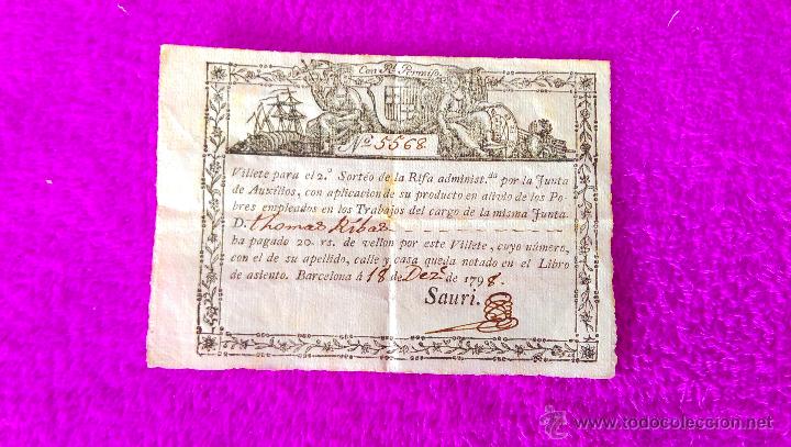 Cupones ONCE: RIFA AUTORIZADA ORIGINAL POR LA JUNTA DE AUXILIOS, INCLUYE BELLO GRABADO, THOMAS RIBAS 1798