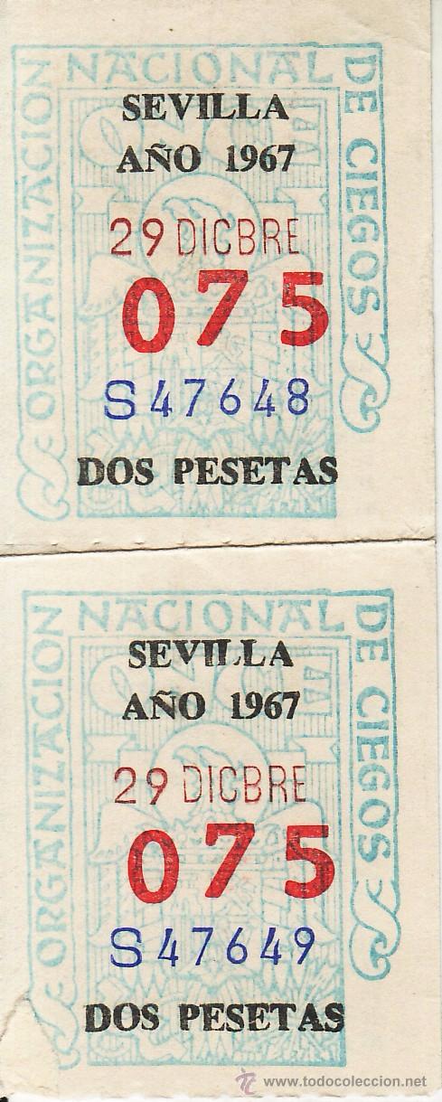 Cupones ONCE: CUPON ONCE - DOS CUPONES DE LA ONCE DEL A&Ntilde;O 1967 - Foto 1