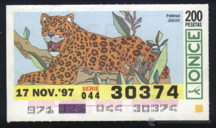 Cupones ONCE: A-1705- CUPON ONCE 17 NOV. 1997. FELINOS. JAGUAR