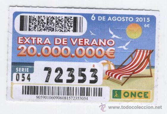 Cupones ONCE: CUPON ONCE EXTRA DE VERANO 20 MILLONES (06-08-15) - Foto 1