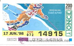 Cupones ONCE: 8-980617. Cup&oacute;n Once de 17-06-98. Deportes para ciegos. Esqui Alpino