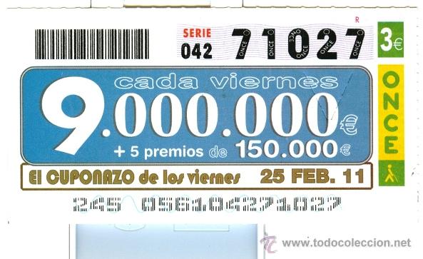Cupones ONCE: N&ordm; 71027. CUPONAZO DEL VIERNES 25-02-11. - Foto 1