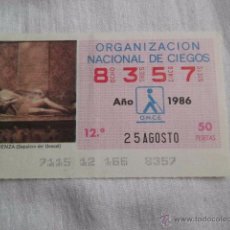 Cupones ONCE: CUPON ORGANIZACION NACIONAL DE CIEGOS Nº 8357.-AÑO 1986.SIGUENZA (SEPULCRO DEL DONCEL)