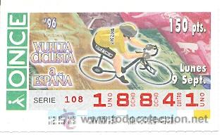 Cupones ONCE: 8-960909. Cup&oacute;n Once de 9-9-96. Vuelta Ciclista a Espa&ntilde;a