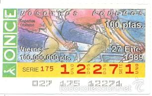 Cupones ONCE: 8-890127. Cup&oacute;n Once de 27-1-89. Deportes. Ciclismo