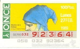 Cupones ONCE: 8-890227. Cup&oacute;n Once de 27-2-89. Miembro de la Nobleza. Antiguo Imperio Persa