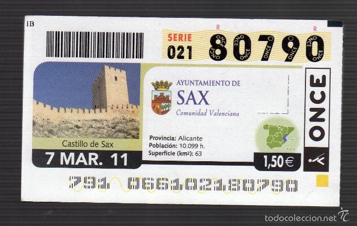 ONCE Coupons: CASTILLO DE SAX (CASTELL&Oacute;N) - 7 DE MARZO DE 2011 - (N&ordm; 80790)