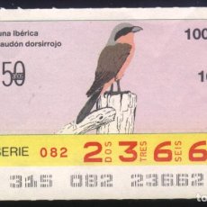Cupones ONCE: A-3913- CUPON ONCE 10 NOVIEMBRE 1988. FAUNA IBERICA. ALCAUDON DORSIRROJO.