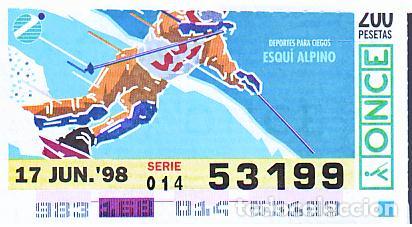 Cupones ONCE: Espa&ntilde;a. ONCE. 1998. Deportes para ciegos: Esqu&iacute; alpino. Fecha: 17 Jun. El n&uacute;mero puede variar.