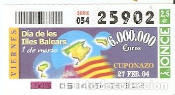 ONCE Coupons: Cup&oacute;n Once a&ntilde;o 2004. Dia de les Illes Balears. ref. 8-040227