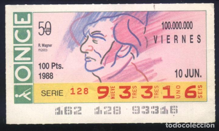 Cupones ONCE: A-5280- CUPON ONCE VIERNES 10 JUNIO 1988. R. WAGNER. M&Uacute;SICO.