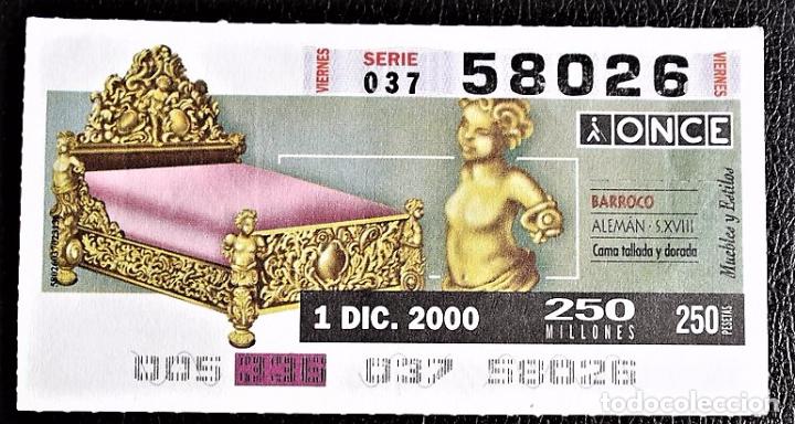 Cupones ONCE: Espa&ntilde;a. ONCE. 2000. Muebles y Estilos. Barroco: Cama tallada y dorada. Fecha: 1 Diciembre. El n&uacute;mero