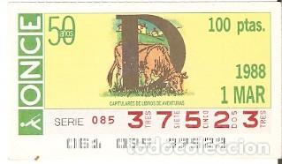 Cupones ONCE: Cup&oacute;n Once de 1-3-88. Vaca