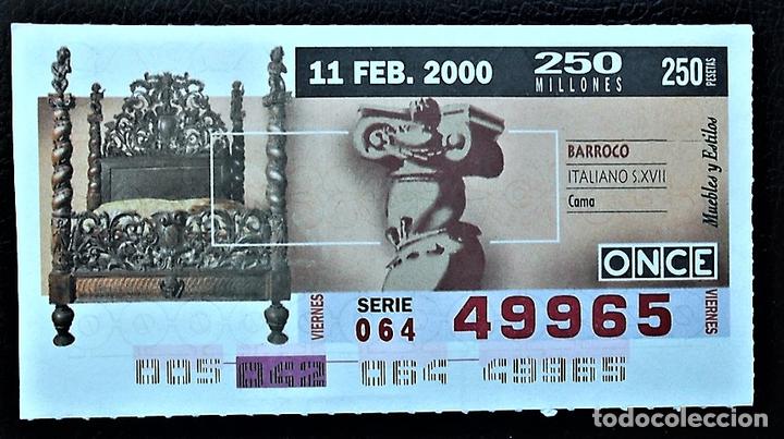 Cupones ONCE: Espa&ntilde;a. ONCE. 2000. Muebles y Estilos. Barroco: Cama. Fecha: 11 Febrero. El n&uacute;mero puede variar.