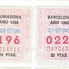 Cupones ONCE: LOTERIA 2 CUPONES ONCE AÑO 1980. Lote 119085355