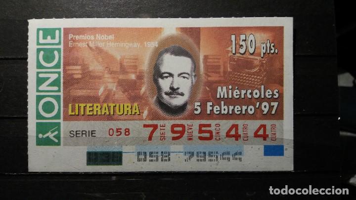Cupones ONCE: C. Once. Premios Nobel. N. Literatura 1954. Ernst Miller Hemingway. 5 de Enero de 1997. N&ordm; 79544