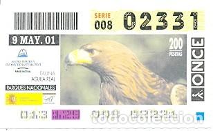 Cupones ONCE: Cup&oacute;n Once de 9-5-2001. Parques Nacionales. Aigues Tortes. Aguila Real. ref. 8-010509