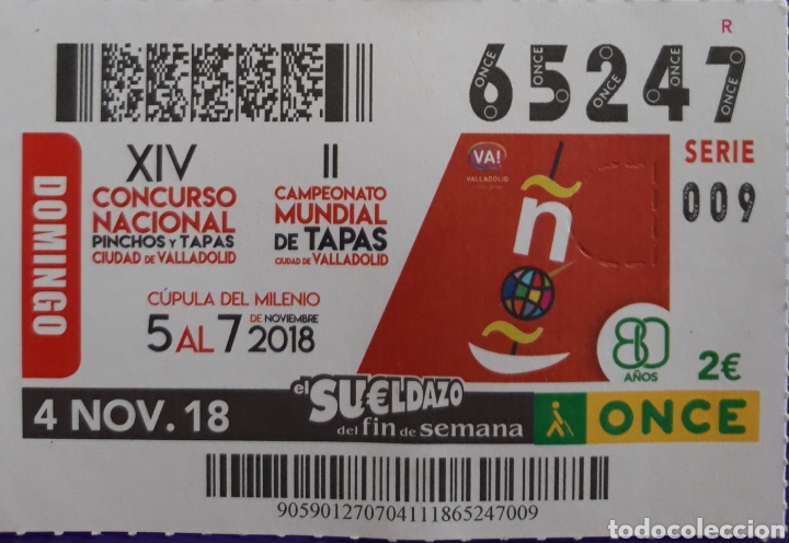 Coupon ONCE: CUP&Oacute;N ONCE C. MUNDIAL D TAPAS DE VALLADOLID