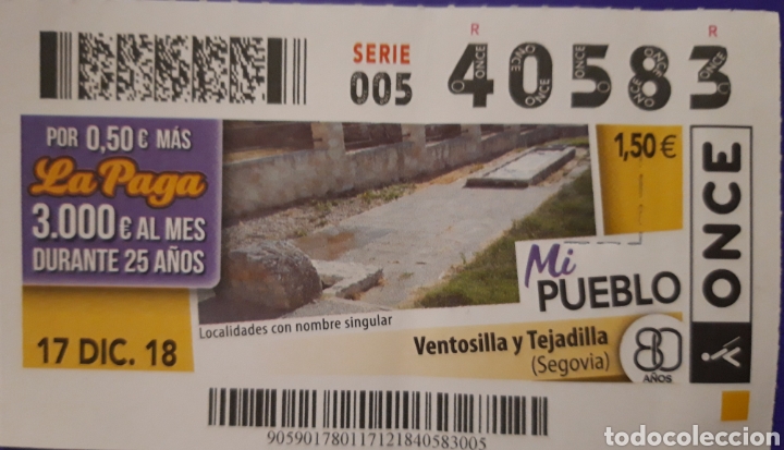 Billets ONCE: CUP&Oacute;N ONCE DE VENTOSILLA Y TEJADILLA EN SEGOVIA