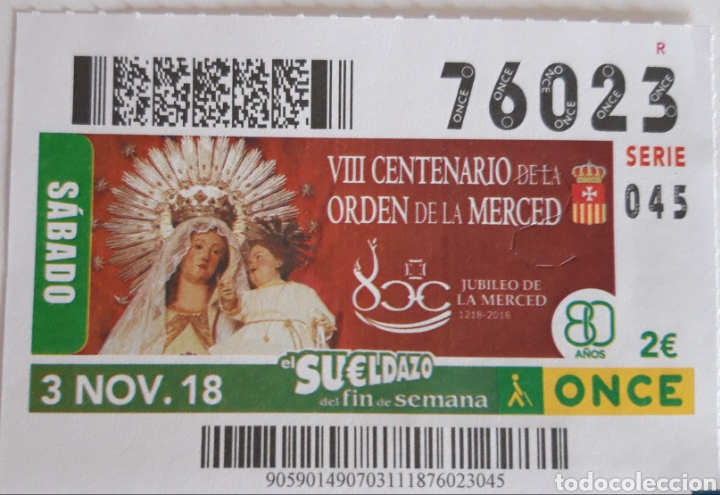 Cupones ONCE: CUP&Oacute;N ONCE VIII CENTENARIO LA ORDEN DE LA MERCED - Foto 1