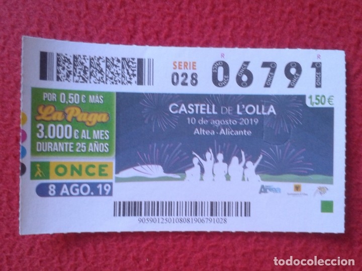 Cupones ONCE: CUP&Oacute;N DE ONCE LOTER&Iacute;A CIEGOS 2019 CASTELL DE L&acute;OLLA ALTEA ALICANTE COMUNIDAD VALENCIANA ESPA&Ntilde;A VER F