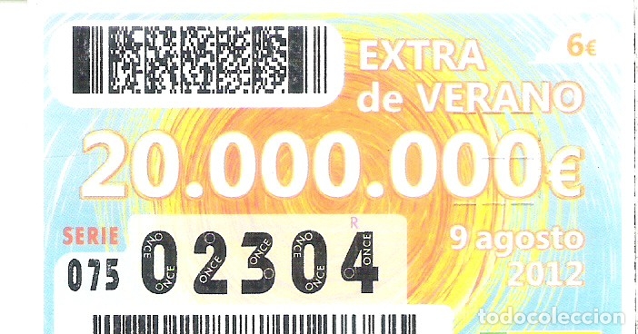 Billets ONCE: 1 CUPON ONCE O DECIMO - 9 AGOSTO 2012 - EXTRA VERANO