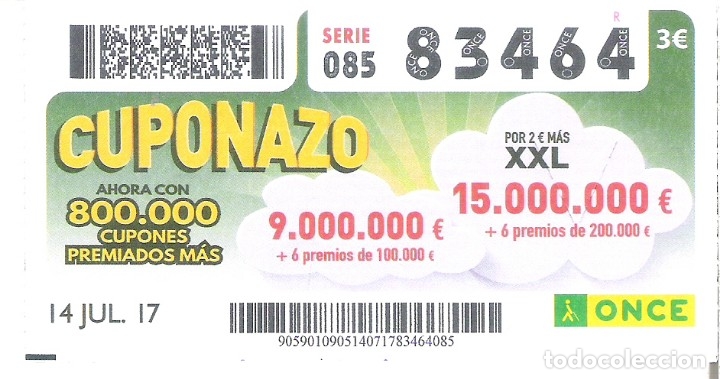 Billets ONCE: 1 CUPON ONCE O DECIMO - 14 JULIO 2017 - EL CUPONAZO XXL