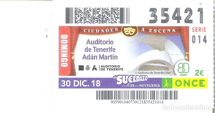 Billets ONCE: 1 CUPON ONCE O DECIMO 30 DICIEMBRE 2018 - AUDITORIO DE TENERIFE ADAN MARTIN