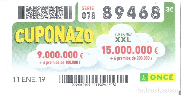 Billets ONCE: 1 CUPON ONCE O DECIMO 11 ENERO 2019 - CUPONAZO XXL