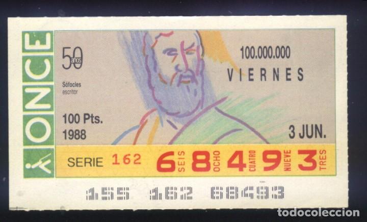 Cupones ONCE: A-8002- CUP&Oacute;N ONCE. VIERNES 3 JUNIO 1988. SOFOCLES. ESCRITOR. - Foto 1