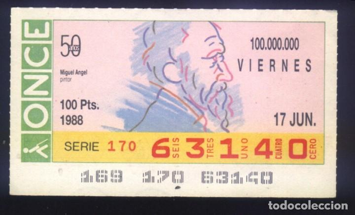 Cupones ONCE: A-8003- CUP&Oacute;N ONCE. VIERNES 17 JUNIO 1988. MIGUEL ANGEL. PINTOR.