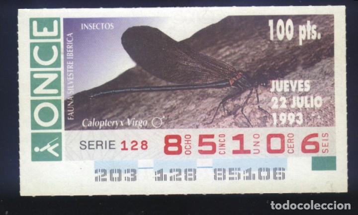 Cupones ONCE: A-8010- CUP&Oacute;N ONCE. 22 JULIO 1993. FAUNA SILVESTRE IB&Eacute;RICA. INSECTOS. CALOPTERYX VIRGO.
