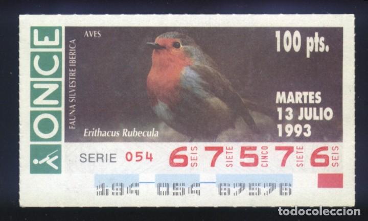 Cupones ONCE: A-8015- CUP&Oacute;N ONCE. 13 JULIO 1993. FAUNA SILVESTRE IB&Eacute;RICA. AVES. ERITHACUS RUBECULA.