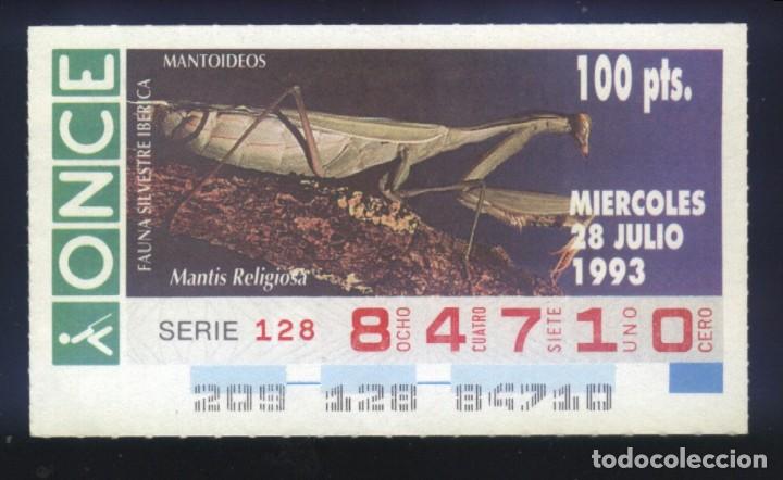 Cupones ONCE: A-8022- CUP&Oacute;N ONCE. 28 JULIO 1993. FAUNA SILVESTRE IB&Eacute;RICA. MATOIDEOS. MANTIS RELIGIOSA.
