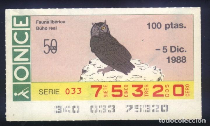 Cupones ONCE: A-8057- CUP&Oacute;N ONCE. 5 DICIEMBRE 1988. FAUNA IB&Eacute;RICA, BUHO REAL.