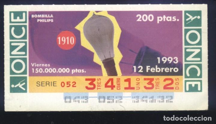 Cupones ONCE: A-8066- CUP&Oacute;N ONCE. VIERNES 12 FEBRERO 1993. BOMBILLA PHILLIPS.