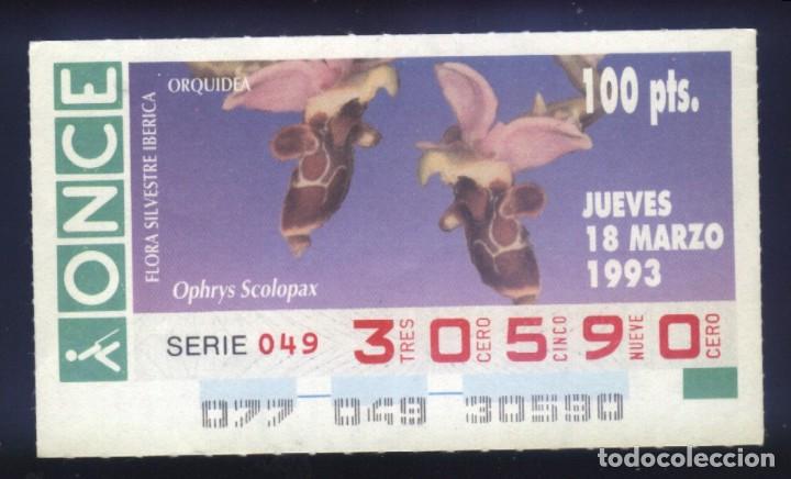 Cupones ONCE: A-8072- CUP&Oacute;N ONCE. 18 MARZO 1993. FLORA SILVESTRE IB&Eacute;RICA. ORQUIDEA. OPHRYS SCOLOPAX.