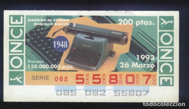 Bilhetes ONCE: A-8076- CUP&Oacute;N ONCE. VIERNES 26 MARZO 1993. MAQUINA DE ESCRIBIR MARCELLO NIZZOLI.