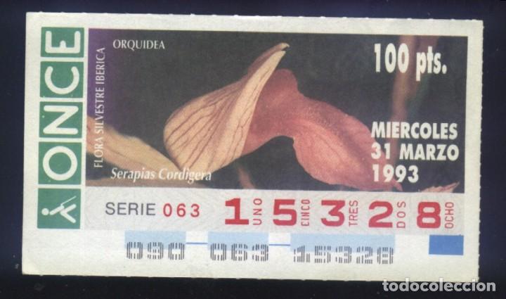 Coupon ONCE: A-8084- CUP&Oacute;N ONCE. 31 MARZO 1993. FLORA SILVESTRE IB&Eacute;RICA. ORQUIDEA. SERAPIAS CORDIGERA.