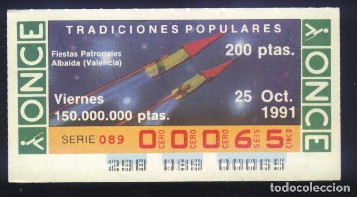 Cupones ONCE: A-8092- CUP&Oacute;N ONCE. VIERNES 25 OCTUBRE 1991. TRADICIONES POPULARES. ALBAIDA (VALENCIA)