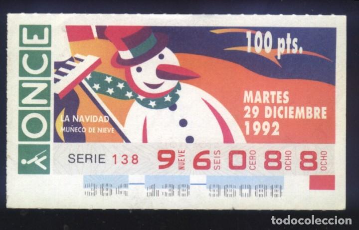 Cupones ONCE: A-8116- CUP&Oacute;N ONCE. 29 DICIEMBRE 1992, NAVIDAD. MU&Ntilde;ECO DE NIEVE.