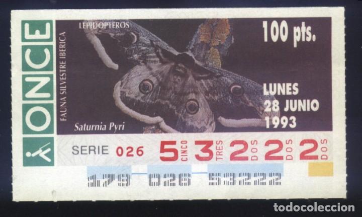 Cupones ONCE: A-8120- CUP&Oacute;N ONCE. 28 JUNIO1993. FAUNA SILVESTRE IB&Eacute;RICA. LEPIDOPTEROS. SATURNIA PYRI.