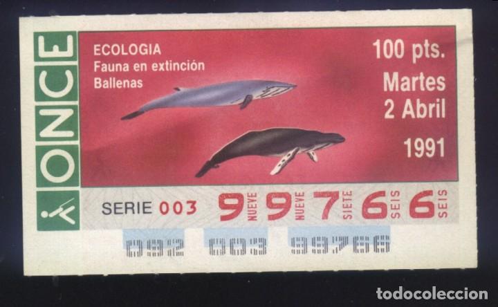 Cupones ONCE: A-8165- CUP&Oacute;N ONCE. 2 ABRIL 1991. ECOLOG&Iacute;A. BALLENAS.