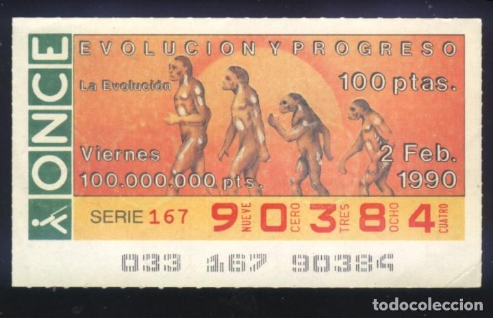 Cupones ONCE: A-8169- CUP&Oacute;N ONCE. VIERNES 2 FEBRERO 1990. EVOLUCI&Oacute;N Y PROGRESO. LA EVOLUCI&Oacute;N.