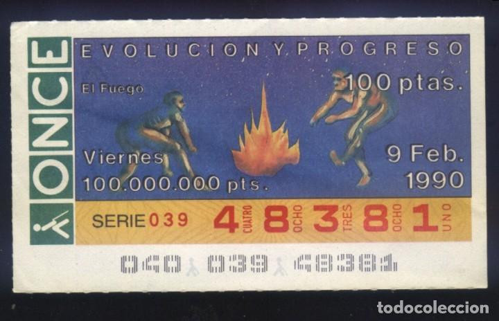 Cupones ONCE: A-8170- CUP&Oacute;N ONCE. VIERNES 9 FEBRERO 1990. EVOLUCI&Oacute;N Y PROGRESO. EL FUEGO.